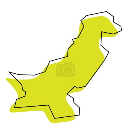 Pakistan Land vereinfachte Karte. Grüne Silhouette mit dünnem schwarzen Umriss, isoliert auf weißem Hintergrund. Einfaches Vektorsymbol