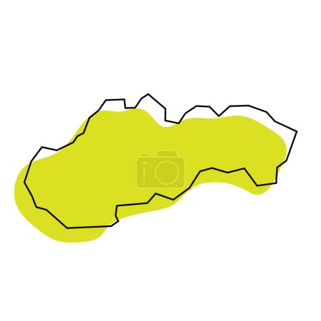 Slovakia country simplified map. Green silhouette with thin black contour outline isolated on white background. Simple vector icon