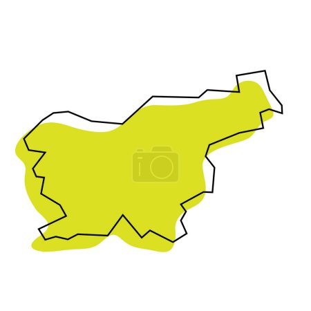 Slovenia country simplified map. Green silhouette with thin black contour outline isolated on white background. Simple vector icon