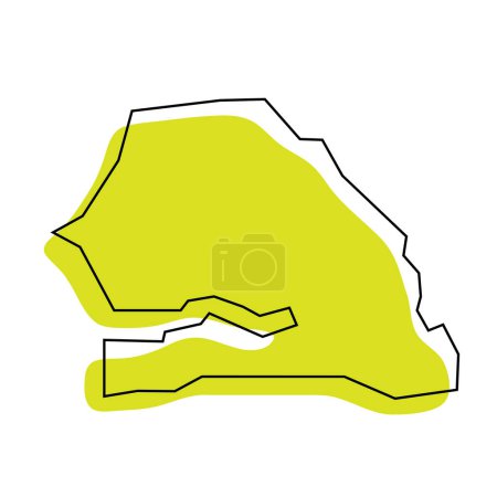 Carte simplifiée du Sénégal. Silhouette verte avec contour noir fin isolé sur fond blanc. Icône vectorielle simple