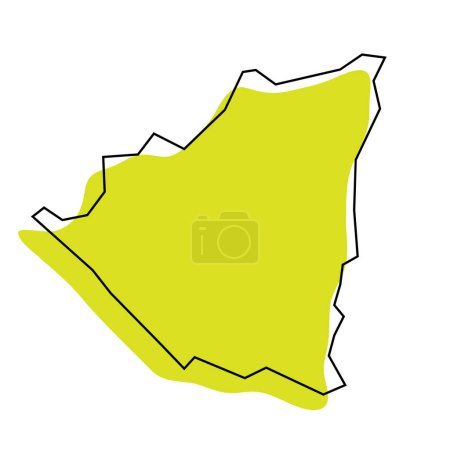 Nicaragua country simplified map. Green silhouette with thin black contour outline isolated on white background. Simple vector icon