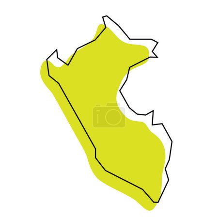 Peru country simplified map. Green silhouette with thin black contour outline isolated on white background. Simple vector icon