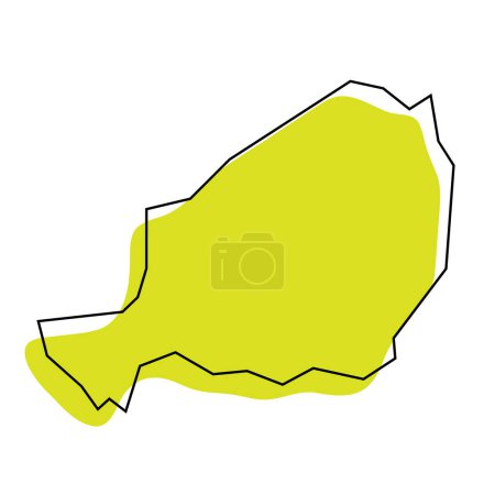 Niger country simplified map. Green silhouette with thin black contour outline isolated on white background. Simple vector icon