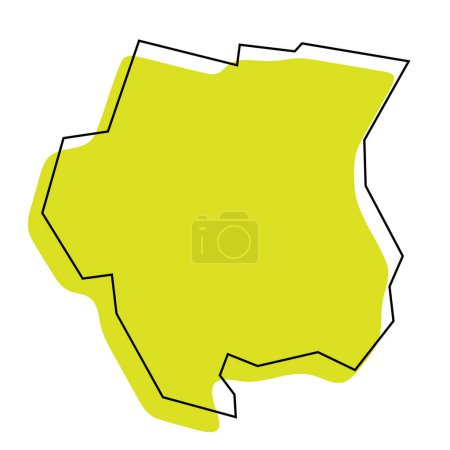 Suriname country simplified map. Green silhouette with thin black contour outline isolated on white background. Simple vector icon