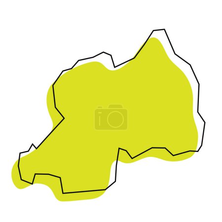 Rwanda country simplified map. Green silhouette with thin black contour outline isolated on white background. Simple vector icon