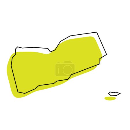 Yemen country simplified map. Green silhouette with thin black contour outline isolated on white background. Simple vector icon