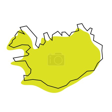 Iceland country simplified map. Green silhouette with thin black contour outline isolated on white background. Simple vector icon