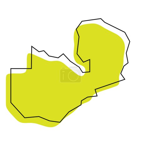 Zambia país mapa simplificado. Silueta verde con contorno negro delgado aislado sobre fondo blanco. Icono de vector simple