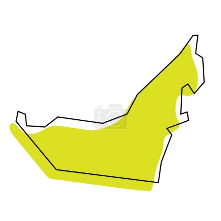 United Arab Emirates country simplified map. Green silhouette with thin black contour outline isolated on white background. Simple vector icon