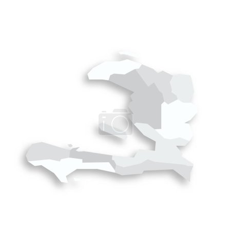 Haïti carte politique des divisions administratives - départements. Carte vectorielle plate vide grise avec ombre portée.