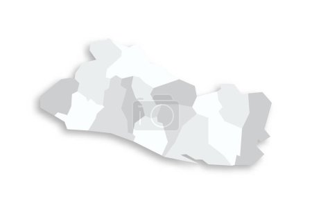 Carte politique du Salvador des divisions administratives - départements. Carte vectorielle plate vide grise avec ombre portée.