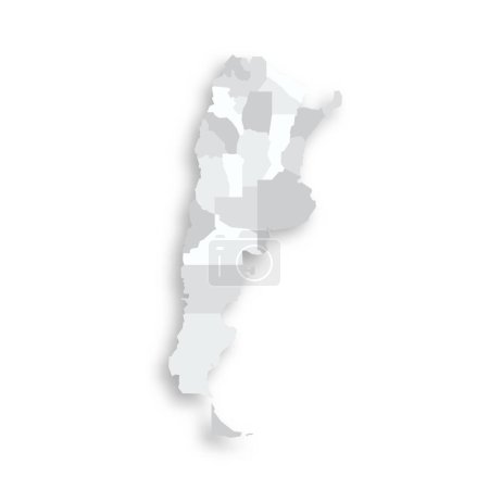 Argentina political map of administrative divisions - provinces and autonomous city of Buenos Aires. Grey blank flat vector map with dropped shadow.