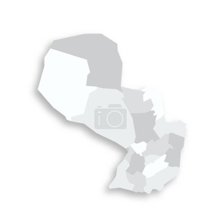 Paraguay politische Landkarte der Verwaltungseinheiten - Departements und Hauptstadtbezirke. Graue leere flache Vektorkarte mit fallendem Schatten.