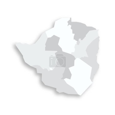 Zimbabwe carte politique des divisions administratives - provinces. Carte vectorielle plate vide grise avec ombre portée.