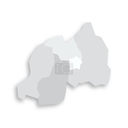 Ruanda mapa político de las divisiones administrativas provincias. Gris mapa vectorial plano en blanco con sombra caída.