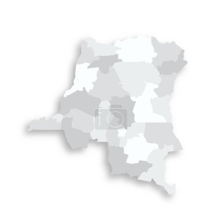 Demokratische Republik Kongo politische Landkarte der Verwaltungseinheiten - Provinzen. Graue leere flache Vektorkarte mit fallendem Schatten.
