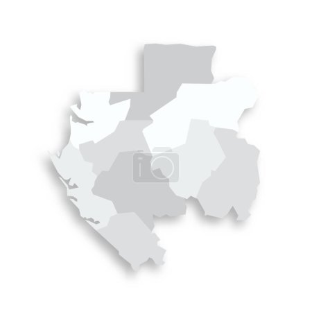 Gabón mapa político de las divisiones administrativas provincias. Gris mapa vectorial plano en blanco con sombra caída.