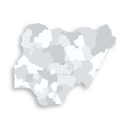 Nigerias politische Landkarte der administrativen Teilungen - Bundesstaaten und föderales Hauptstadtgebiet. Graue leere flache Vektorkarte mit fallendem Schatten.
