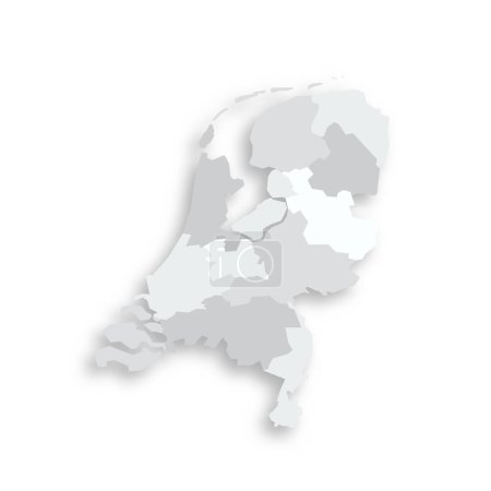 Niederländische politische Landkarte der Verwaltungseinheiten - Provinzen. Graue leere flache Vektorkarte mit fallendem Schatten.