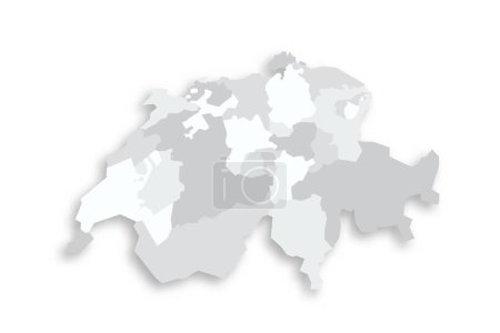 Suisse carte politique des divisions administratives - cantons. Carte vectorielle plate vide grise avec ombre portée.