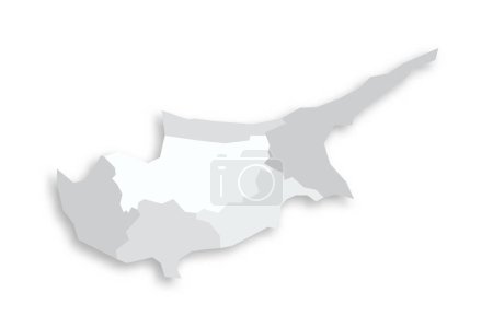 Zyperns politische Landkarte der Verwaltungseinheiten - Bezirke. Graue leere flache Vektorkarte mit fallendem Schatten.