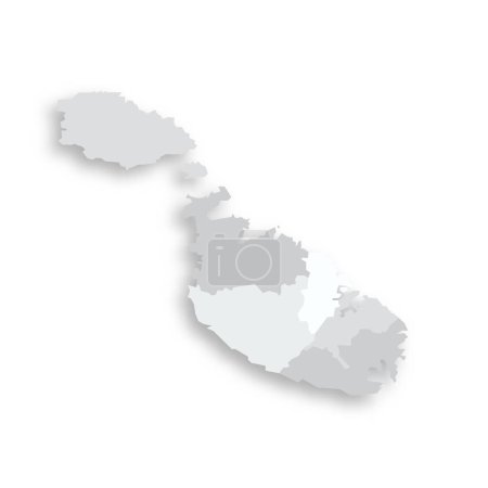Malta political map of administrative divisions - regions. Grey blank flat vector map with dropped shadow.