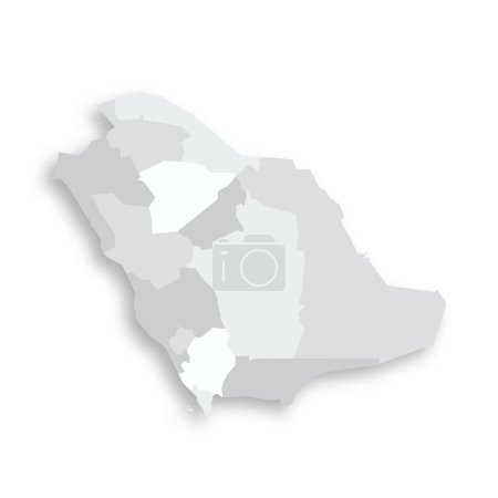 Saudi-Arabien politische Landkarte der administrativen Teilungen - Provinzen oder Regionen. Graue leere flache Vektorkarte mit fallendem Schatten.