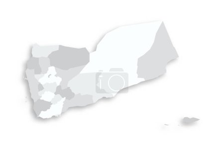 Yemen mapa político de las divisiones administrativas - provincias y municipio de Sanaa. Gris mapa vectorial plano en blanco con sombra caída.