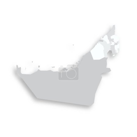 United Arab Emirates political map of administrative divisions - emirates. Grey blank flat vector map with dropped shadow.