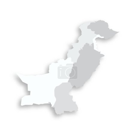 Pakistanische politische Landkarte der administrativen Teilungen - Provinzen und autonome Gebiete. Graue leere flache Vektorkarte mit fallendem Schatten.