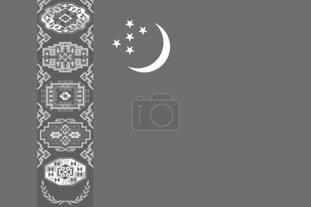 Bandera de Turkmenistán - ilustración vectorial monocromática a escala de grises. Bandera en blanco y negro
