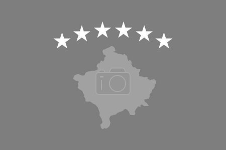 Drapeau du Kosovo - illustration vectorielle monochrome en niveaux de gris. Drapeau en noir et blanc