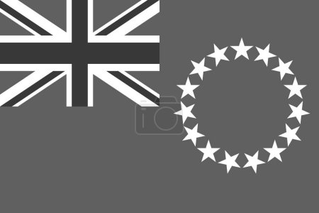 Bandera de las Islas Cook - ilustración vectorial monocromática a escala de grises. Bandera en blanco y negro
