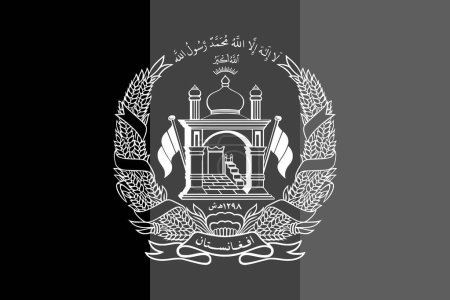 Drapeau Afghanistan - illustration vectorielle monochrome en niveaux de gris. Drapeau en noir et blanc