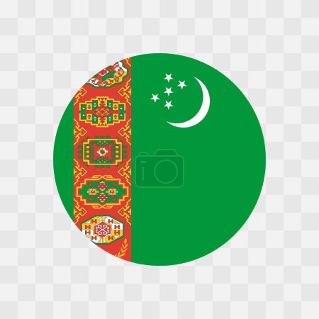 Turkmenistan flag - circle vector flag isolated on checkerboard transparent background