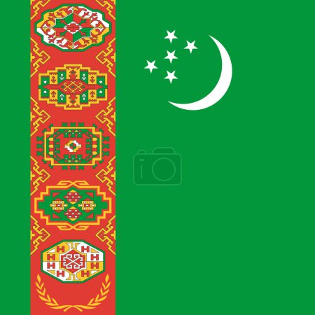 Drapeau Turkménistan - carré vectoriel plat solide avec des coins pointus.