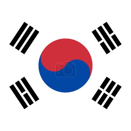 Südkoreanische Flagge - massives flaches Vektorquadrat mit scharfen Ecken.