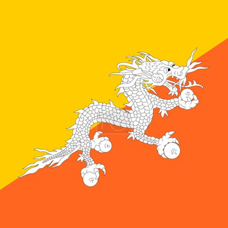 Drapeau du Bhoutan - carré vectoriel plat solide avec des coins pointus.