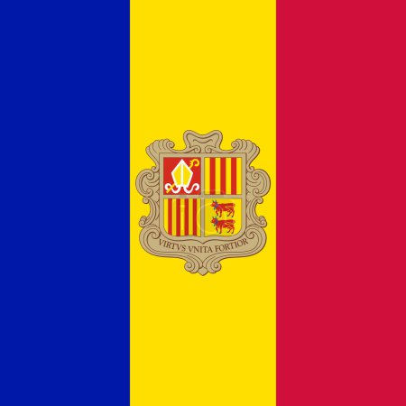 Andorra Flagge - massives flaches Vektorquadrat mit scharfen Ecken.