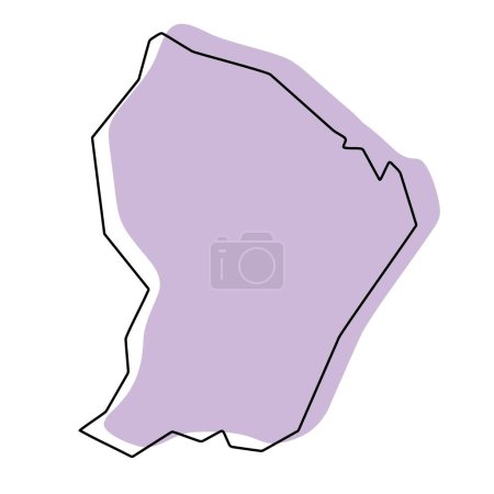 Französisch-Guayana vereinfachte Karte. Violette Silhouette mit dünnen schwarzen, glatten Konturen, isoliert auf weißem Hintergrund. Einfaches Vektorsymbol