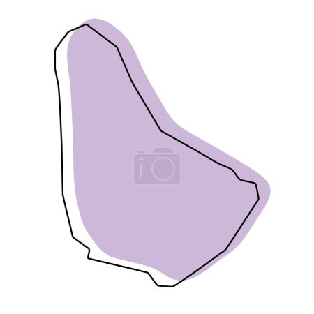 Barbados Land vereinfachte Karte. Violette Silhouette mit dünnen schwarzen, glatten Konturen, isoliert auf weißem Hintergrund. Einfaches Vektorsymbol