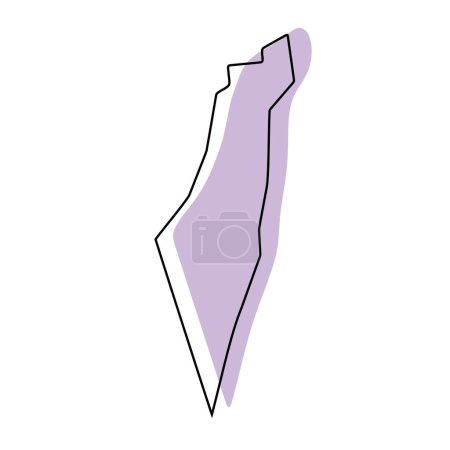Israel país mapa simplificado. Silueta violeta con contorno fino liso negro aislado sobre fondo blanco. Icono de vector simple