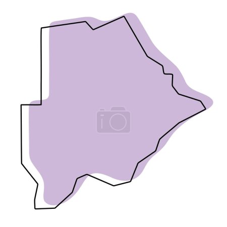 Botswana Land vereinfachte Karte. Violette Silhouette mit dünnen schwarzen, glatten Konturen, isoliert auf weißem Hintergrund. Einfaches Vektorsymbol