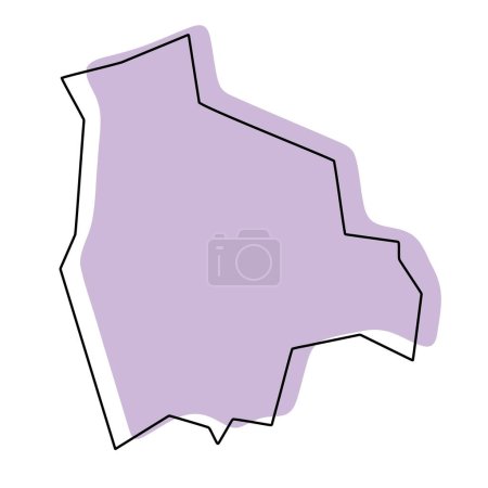 Bolivia country simplified map. Violet silhouette with thin black smooth contour outline isolated on white background. Simple vector icon