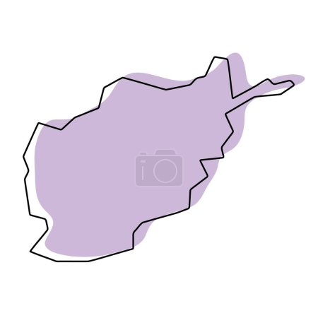 Afghanistan country simplified map. Violet silhouette with thin black smooth contour outline isolated on white background. Simple vector icon