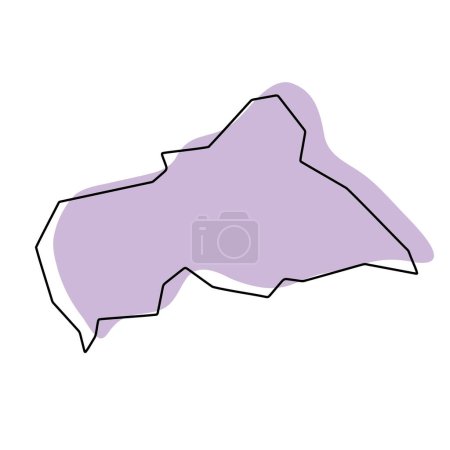 Zentralafrikanische Republik vereinfachte Karte. Violette Silhouette mit dünnen schwarzen, glatten Konturen, isoliert auf weißem Hintergrund. Einfaches Vektorsymbol
