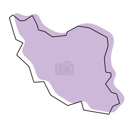 Iran country simplified map. Violet silhouette with thin black smooth contour outline isolated on white background. Simple vector icon
