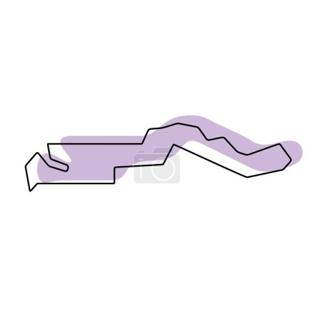 Gambie carte simplifiée du pays. Silhouette violette avec contour lisse noir fin isolé sur fond blanc. Icône vectorielle simple