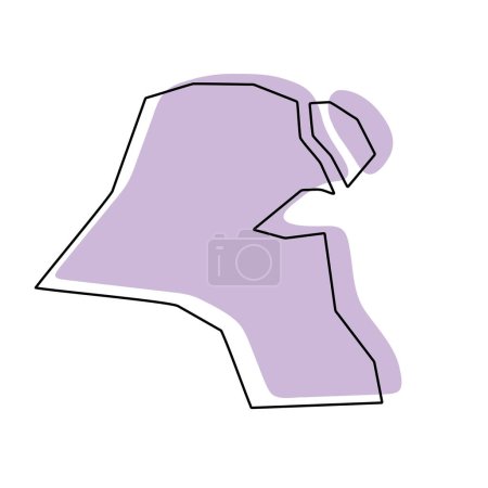 Kuwait país mapa simplificado. Silueta violeta con contorno fino liso negro aislado sobre fondo blanco. Icono de vector simple