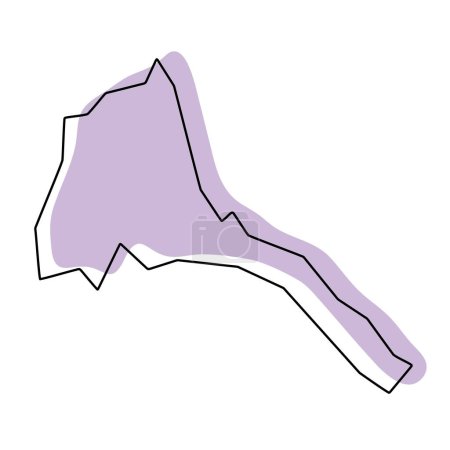 Érythrée pays carte simplifiée. Silhouette violette avec contour lisse noir fin isolé sur fond blanc. Icône vectorielle simple
